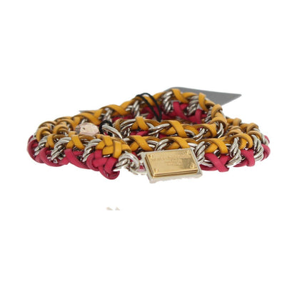 Dolce & Gabbana Red Yellow Leather Crystal Belt 1728,45% Brass,5% Crystal,67345645728,Accessories,Belts - Accessories,Belts - Women - Accessories,Dolce & Gabbana,High-Waist Belts - Belts - Accessories,M,Material: 50% Leather,Multicolor,New with tags,S,Thi