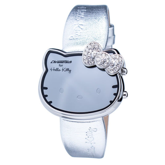 Chronotech Silver Leather Digital Watch 1728,67434610848,Accessories,Chronotech,Digital Watches - Watches - Accessories,New with tags,Silver,Watches - Accessories,Women