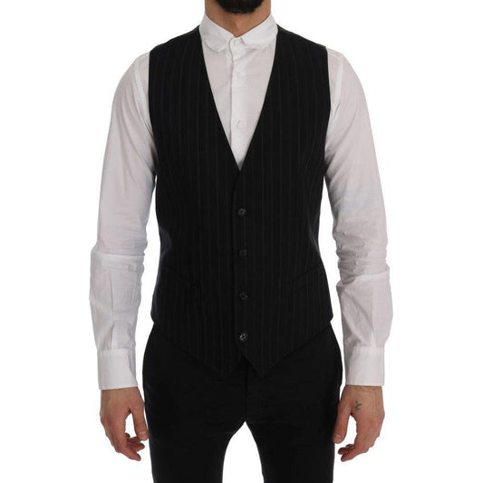 Dolce & Gabbana Black STAFF Cotton Striped Vest1728,20% Viscose,67345645728,Black,Clothing,Dolce & Gabbana,IT52 | XL,Material: 80% Cotton,Men,Men - Clothing,New with tags,Suits & Blazers - Clothing,Vests - Men - Clothing,Waistcoats - Suits & Blazers - Clo