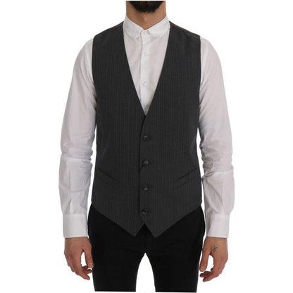 Dolce & Gabbana Gray STAFF Cotton Striped Vest1728,20% Viscose,67345645728,Clothing,Dolce & Gabbana,Gray,IT50 | L,Material: 80% Cotton,Men,Men - Clothing,New with tags,Suits & Blazers - Clothing,Vests - Men - Clothing,Waistcoats - Suits & Blazers - Clothi