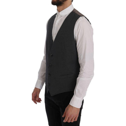Dolce & Gabbana Gray STAFF Cotton Striped Vest1728,20% Viscose,67345645728,Clothing,Dolce & Gabbana,Gray,IT50 | L,Material: 80% Cotton,Men,Men - Clothing,New with tags,Suits & Blazers - Clothing,Vests - Men - Clothing,Waistcoats - Suits & Blazers - Clothi