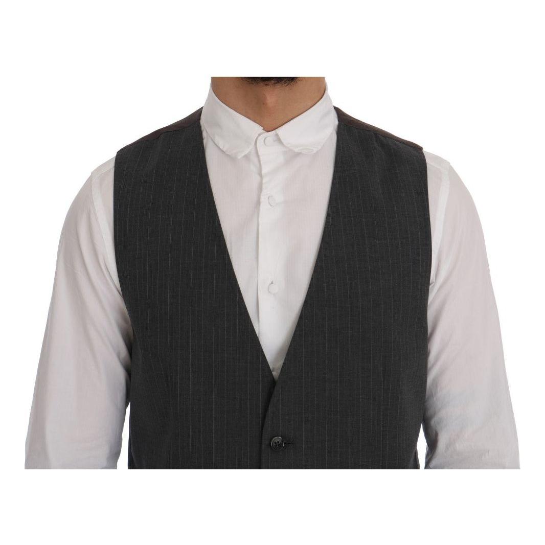 Dolce & Gabbana Gray STAFF Cotton Striped Vest1728,20% Viscose,67345645728,Clothing,Dolce & Gabbana,Gray,IT50 | L,Material: 80% Cotton,Men,Men - Clothing,New with tags,Suits & Blazers - Clothing,Vests - Men - Clothing,Waistcoats - Suits & Blazers - Clothi