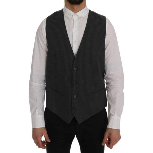 Dolce & Gabbana Gray STAFF Cotton Striped Vest1728,20% Viscose,67345645728,Clothing,Dolce & Gabbana,Gray,IT50 | L,Material: 80% Cotton,Men,Men - Clothing,New with tags,Suits & Blazers - Clothing,Vests - Men - Clothing,Waistcoats - Suits & Blazers - Clothi