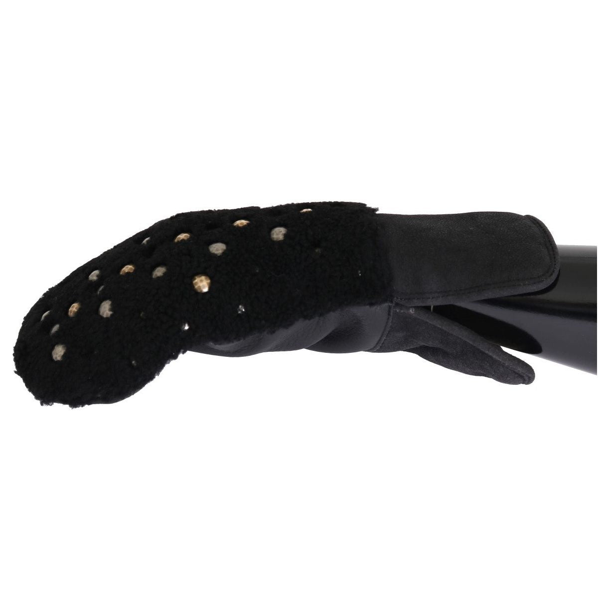 Dolce & Gabbana Black Leather Shearling Studded Gloves 1728,67345645728,9|M,Accessories,Black,Dolce & Gabbana,Gloves - Accessories,Gloves - Men - Accessories,Material: Leather,Men,Men - Accessories,New with tags,Shearling