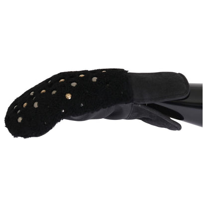 Dolce & Gabbana Black Leather Shearling Studded Gloves 1728,67345645728,9|M,Accessories,Black,Dolce & Gabbana,Gloves - Accessories,Gloves - Men - Accessories,Material: Leather,Men,Men - Accessories,New with tags,Shearling