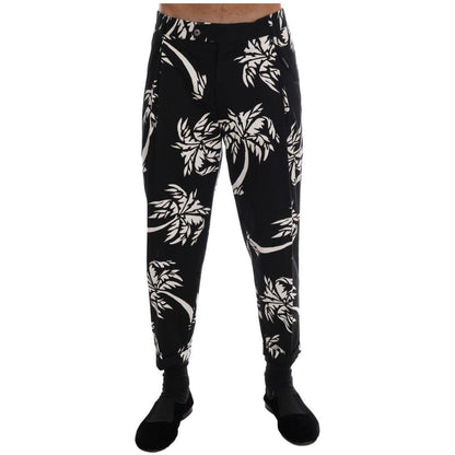 Dolce & Gabbana Black Tree Cotton Stretch Pants