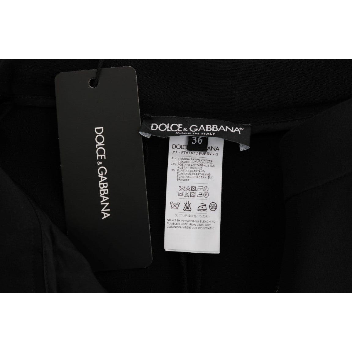 Dolce & Gabbana Black Stretch Pink Stripes Capri Pants