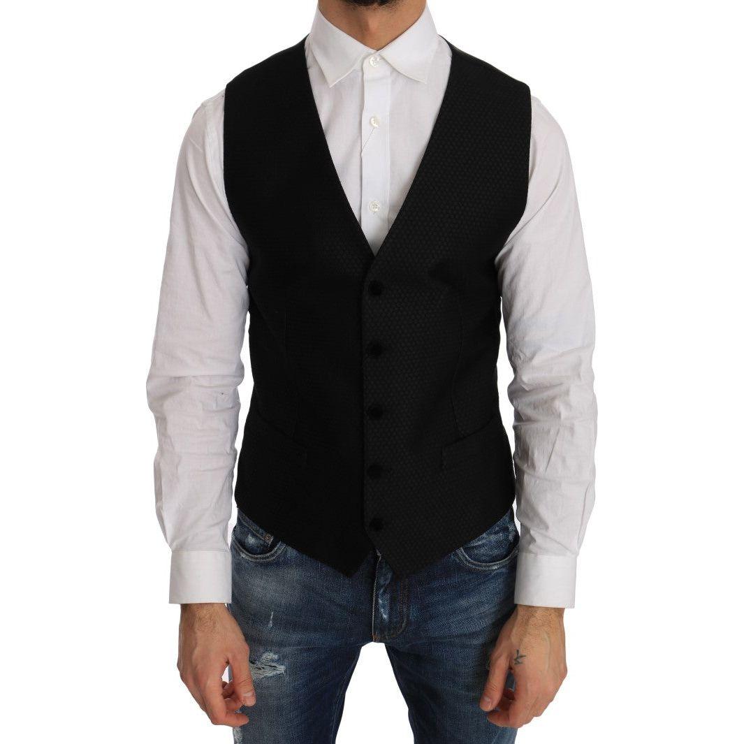 Dolce & Gabbana Black Polka Dot Pattern Vest1728,19% Silk,30% Polyester,67345645728,Black,Clothing,Dolce & Gabbana,IT48 | M,Material: 51% Wool,Men,Men - Clothing,New with tags,Suits & Blazers - Clothing,Vests - Men - Clothing,Waistcoats - Suits & Blazers