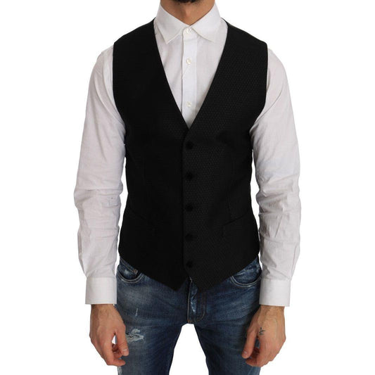 Dolce & Gabbana Black Polka Dot Pattern Vest1728,19% Silk,30% Polyester,67345645728,Black,Clothing,Dolce & Gabbana,IT48 | M,Material: 51% Wool,Men,Men - Clothing,New with tags,Suits & Blazers - Clothing,Vests - Men - Clothing,Waistcoats - Suits & Blazers