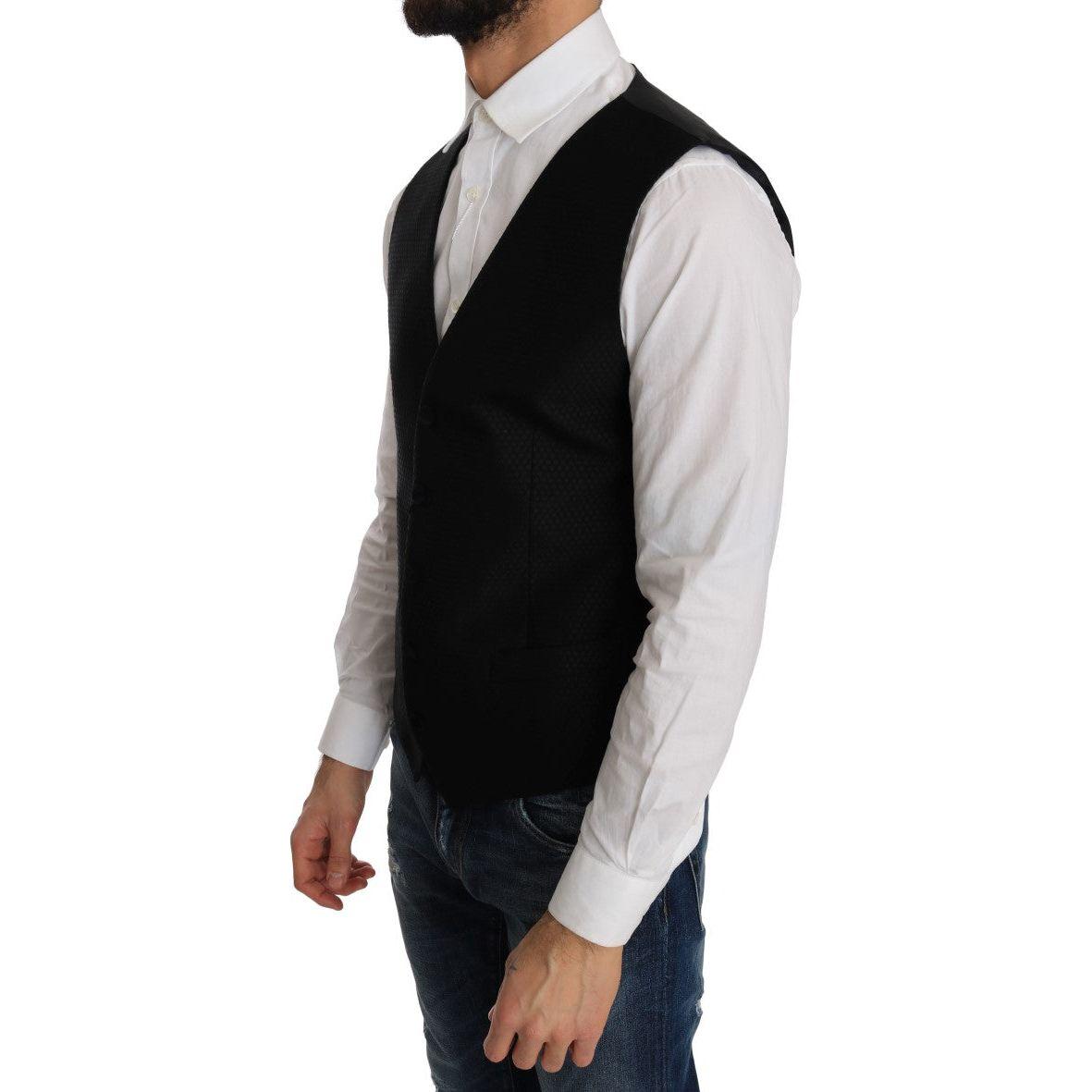 Dolce & Gabbana Black Polka Dot Pattern Vest1728,19% Silk,30% Polyester,67345645728,Black,Clothing,Dolce & Gabbana,IT48 | M,Material: 51% Wool,Men,Men - Clothing,New with tags,Suits & Blazers - Clothing,Vests - Men - Clothing,Waistcoats - Suits & Blazers