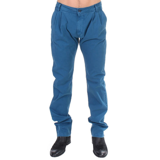 GF Ferre Blue Cotton Straight Fit Chinos