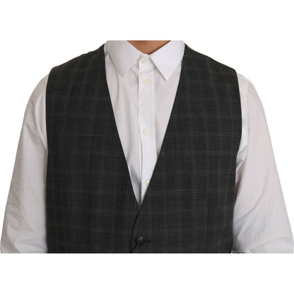 Dolce & Gabbana Gray Wool STAFF Checkered Stretch Vest1728,3% Elastan,67345645728,Clothing,Dolce & Gabbana,Gray,IT52 | XL,Material: 97% Wool,Men,Men - Clothing,New with tags,Suits & Blazers - Clothing,Vests - Men - Clothing,Waistcoats - Suits & Blazers -