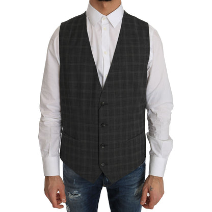 Dolce & Gabbana Gray Wool STAFF Checkered Stretch Vest1728,3% Elastan,67345645728,Clothing,Dolce & Gabbana,Gray,IT52 | XL,Material: 97% Wool,Men,Men - Clothing,New with tags,Suits & Blazers - Clothing,Vests - Men - Clothing,Waistcoats - Suits & Blazers -