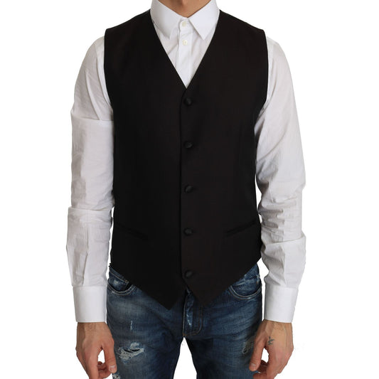 Dolce & Gabbana Black Silk Dress Waistcoat1728,2% Polyester,67345645728,Black,Clothing,Dolce & Gabbana,IT48 | M,Material: 98% Silk,Men,Men - Clothing,New with tags,Suits & Blazers - Clothing,Vests - Men - Clothing,Waistcoats - Suits & Blazers - Clothing