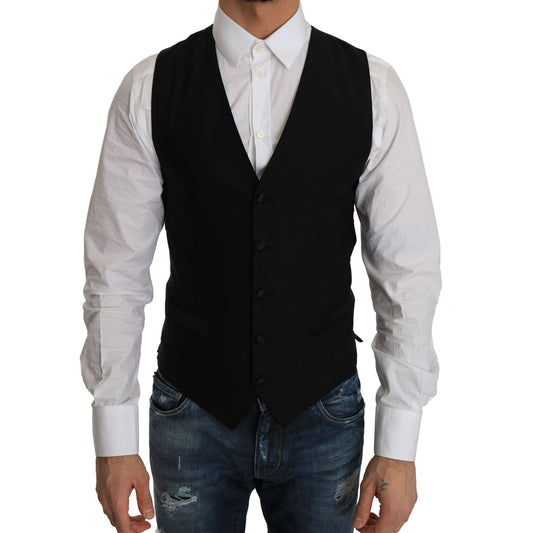 Dolce & Gabbana Black Wool Dress Waistcoat1728,2% Polyester,67345645728,8% Silk,Black,Clothing,Dolce & Gabbana,IT44 | XS,Material: 90% Wool,Men,Men - Clothing,New with tags,Suits & Blazers - Clothing,Vests - Men - Clothing,Waistcoats - Suits & Blazers - C