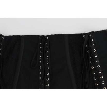 Dolce & Gabbana Black Stretch Corset Waist Strap Belt