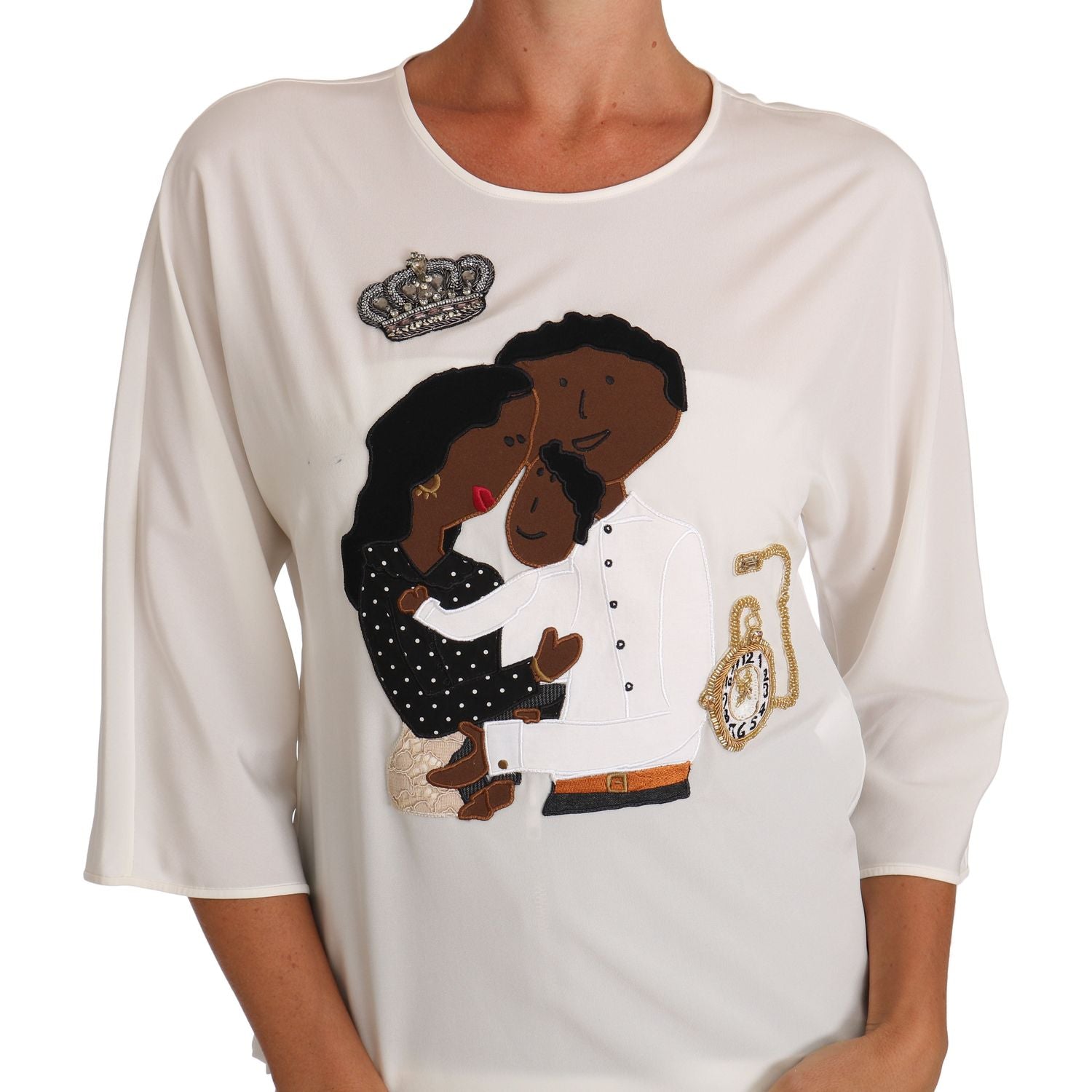 Dolce & Gabbana White Silk #dgfamily Crystal T-shirt