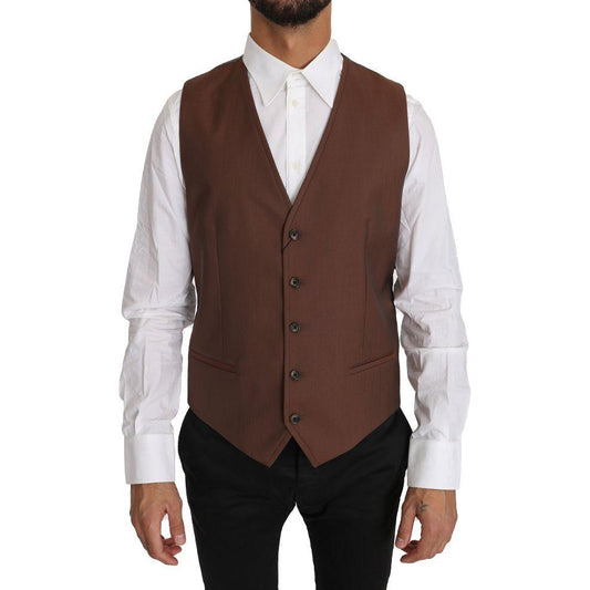 Dolce & Gabbana Brown Wool Silk Waistcoat Vest1728,40% Silk,67345645728,Brown,Clothing,Dolce & Gabbana,IT50 | L,Material: 60% Wool,Men,Men - Clothing,New with tags,Suits & Blazers - Clothing,Vests - Men - Clothing,Waistcoats - Suits & Blazers - Clothing