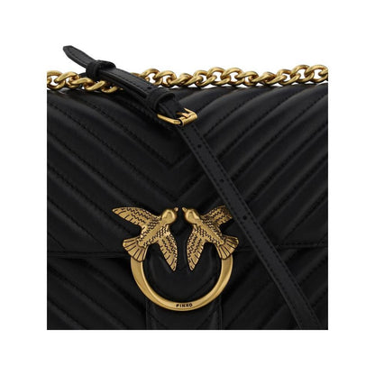 PINKO Black Calf Leather Bos Taurus Shoulder Bag