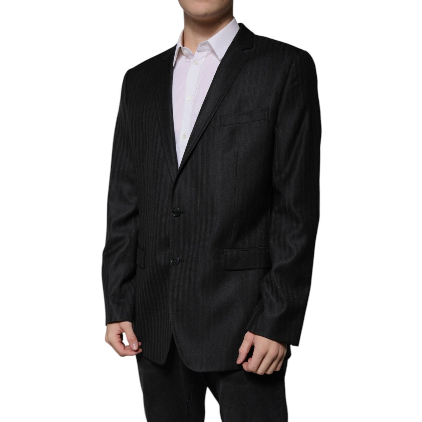 Dolce & Gabbana Dark Gray Stripe Wool Single Breasted Blazer