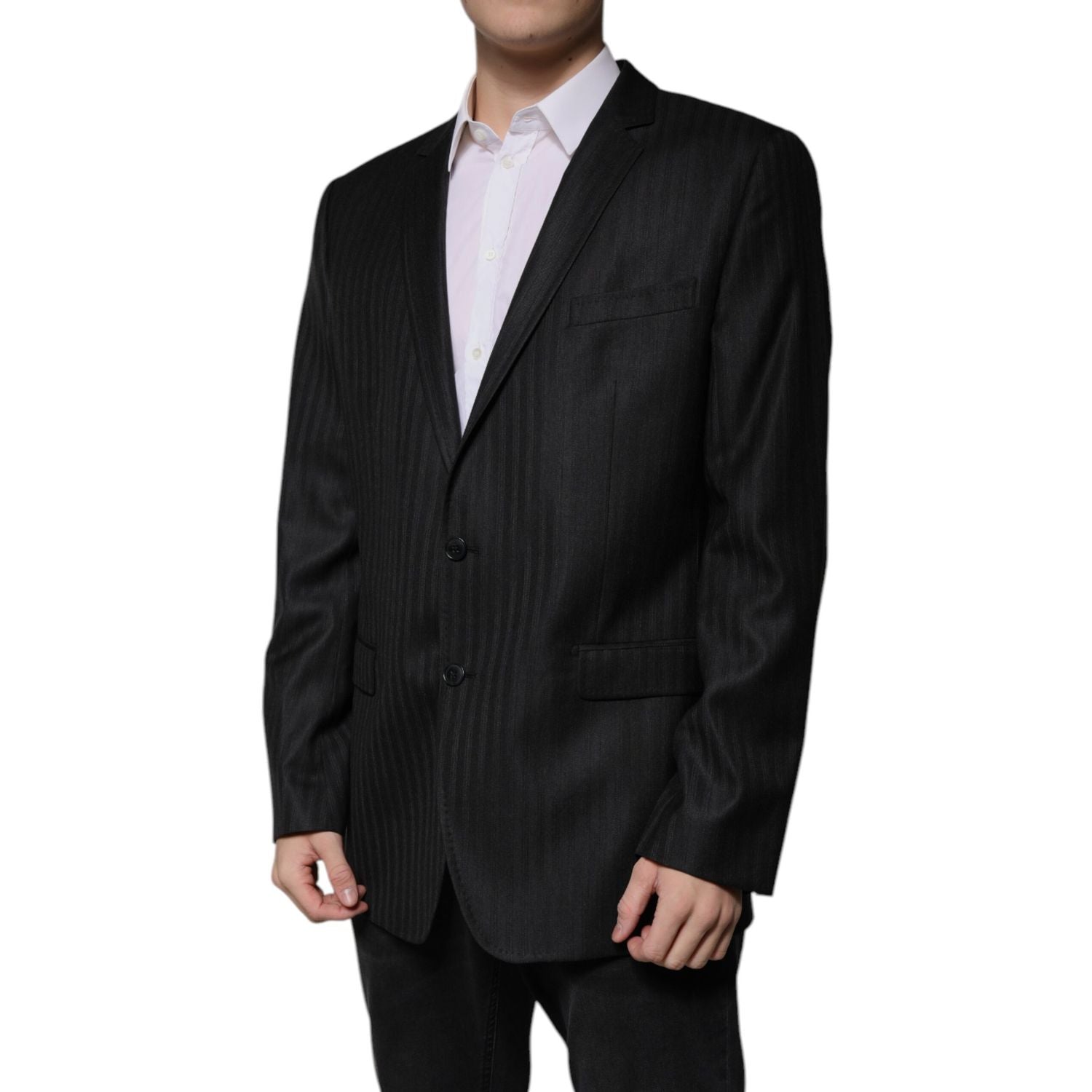 Dolce & Gabbana Dark Gray Stripe Wool Single Breasted Blazer