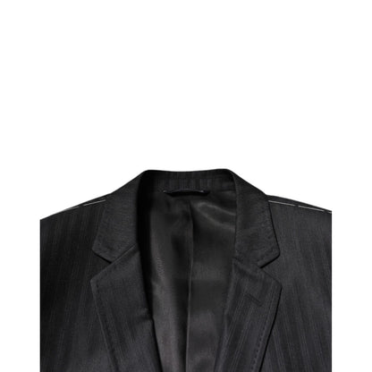 Dolce & Gabbana Dark Gray Stripe Wool Single Breasted Blazer