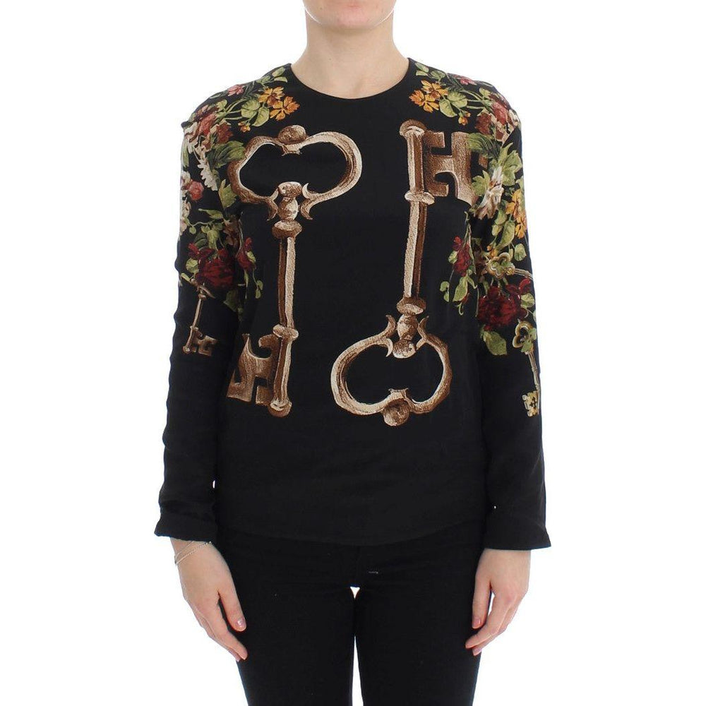 Dolce & Gabbana Elegant Medieval Print Silk Blouse Dolce & Gabbana Black