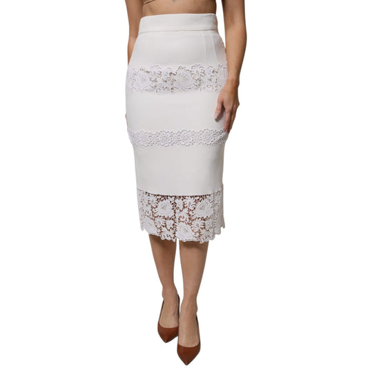 Dolce & Gabbana White Floral Lace High Waist Pencil Cut Skirt 1728,67345645728,Clothing,Dolce & Gabbana,IT42|M,Material: 44% Viscose 36% Acetate 16% Cotton 3% Elastane 1% Polyester,Midi - Skirts - Clothing,New with tags,Skirts - Clothing,Skirts - Women -