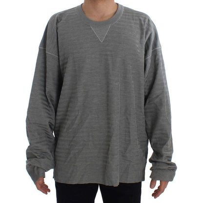 Dolce Gabbana gray silk crewneck sweater front view, oversized design, made of 100% silk.