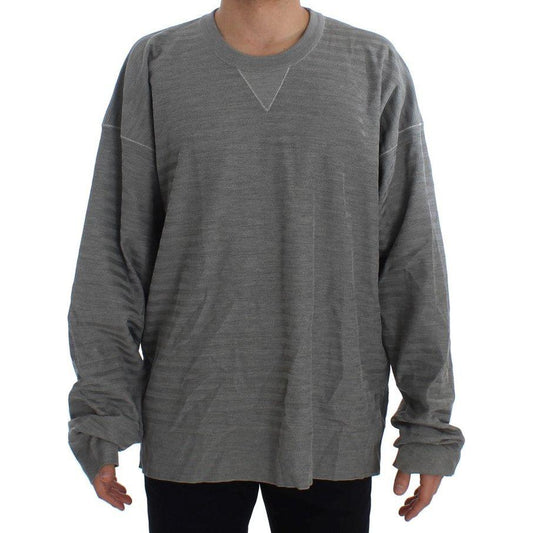 Dolce Gabbana gray silk crewneck sweater front view, oversized design, made of 100% silk.