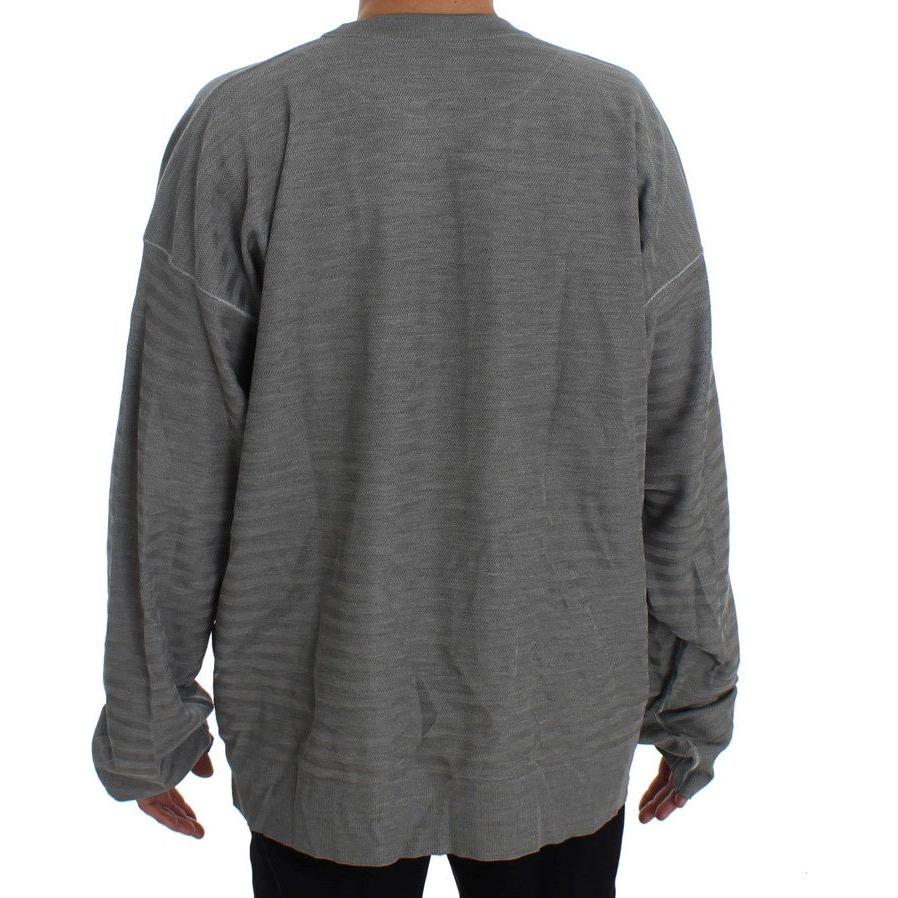 Dolce Gabbana gray silk crewneck sweater back view, oversized design, made in Italy, 100% authentic