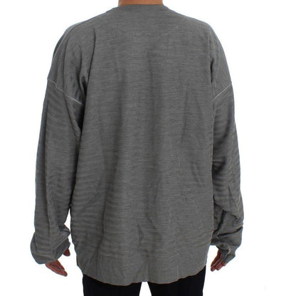 Dolce Gabbana gray silk crewneck sweater back view, oversized design, made in Italy, 100% authentic