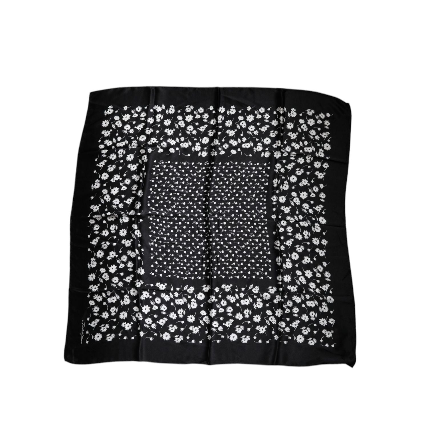 Dolce & Gabbana Black Floral Silk Square Wrap Shawl Scarf