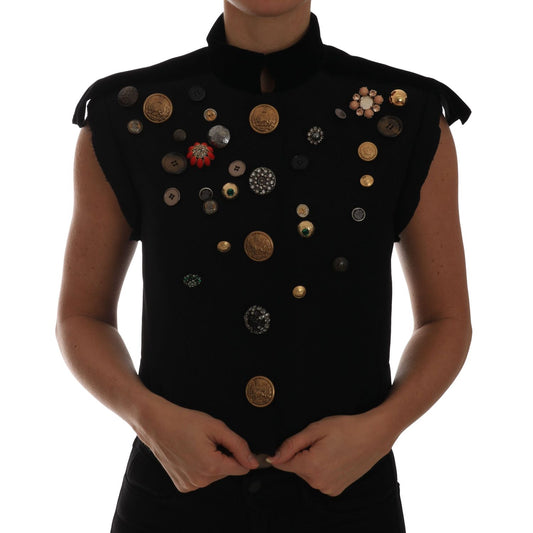 Dolce & Gabbana Black Embellished Floral Military Jacket Vest 1% Elastan,12% Polyester,1728,2% Wool,3% Acetate,3% Nylon,5% Silk,67345645728,Black,Blazers - Suits & Blazers - Clothing,Clothing,Dolce & Gabbana,IT40|S,Jackets & Coats - Clothing,Jackets & Coa