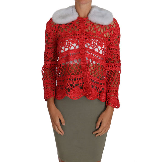 Dolce & Gabbana Red Cardigan Crochet Knit Raffia Sweater 1728,67345645728,Cardigans - Sweaters - Clothing,Cloaks - Jackets & Coats - Clothing,Clothing,Dolce & Gabbana,IT42|M,Jackets & Coats - Clothing,Material: 100% viscose,New with tags,Red,Sweaters - Cl