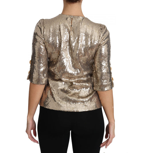 Dolce & Gabbana Gold Sequined Parrot Crystal Blouse TSH3124-36