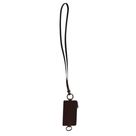 Dolce & Gabbana Brown Calf Leather Lanyard Logo Card Holder Wallet