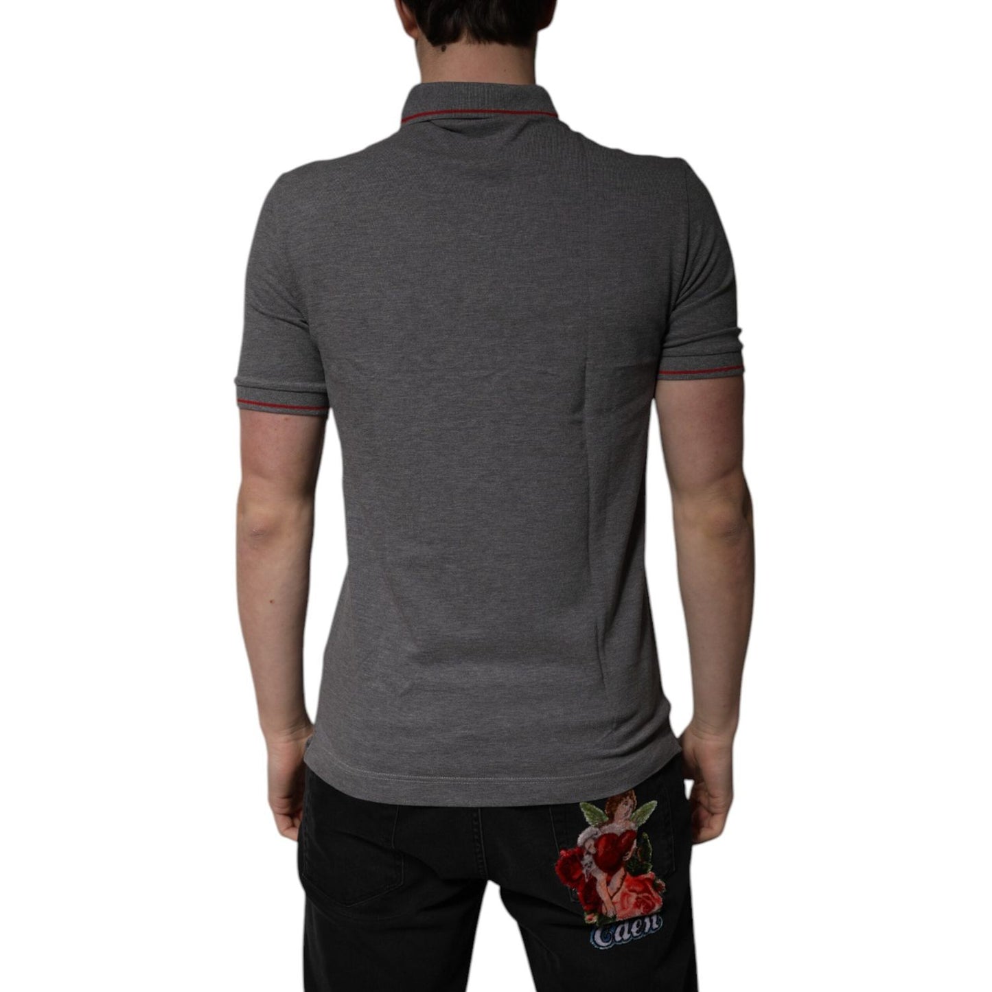 Dolce & Gabbana Gray Cotton Crown Collared Polo T-shirt