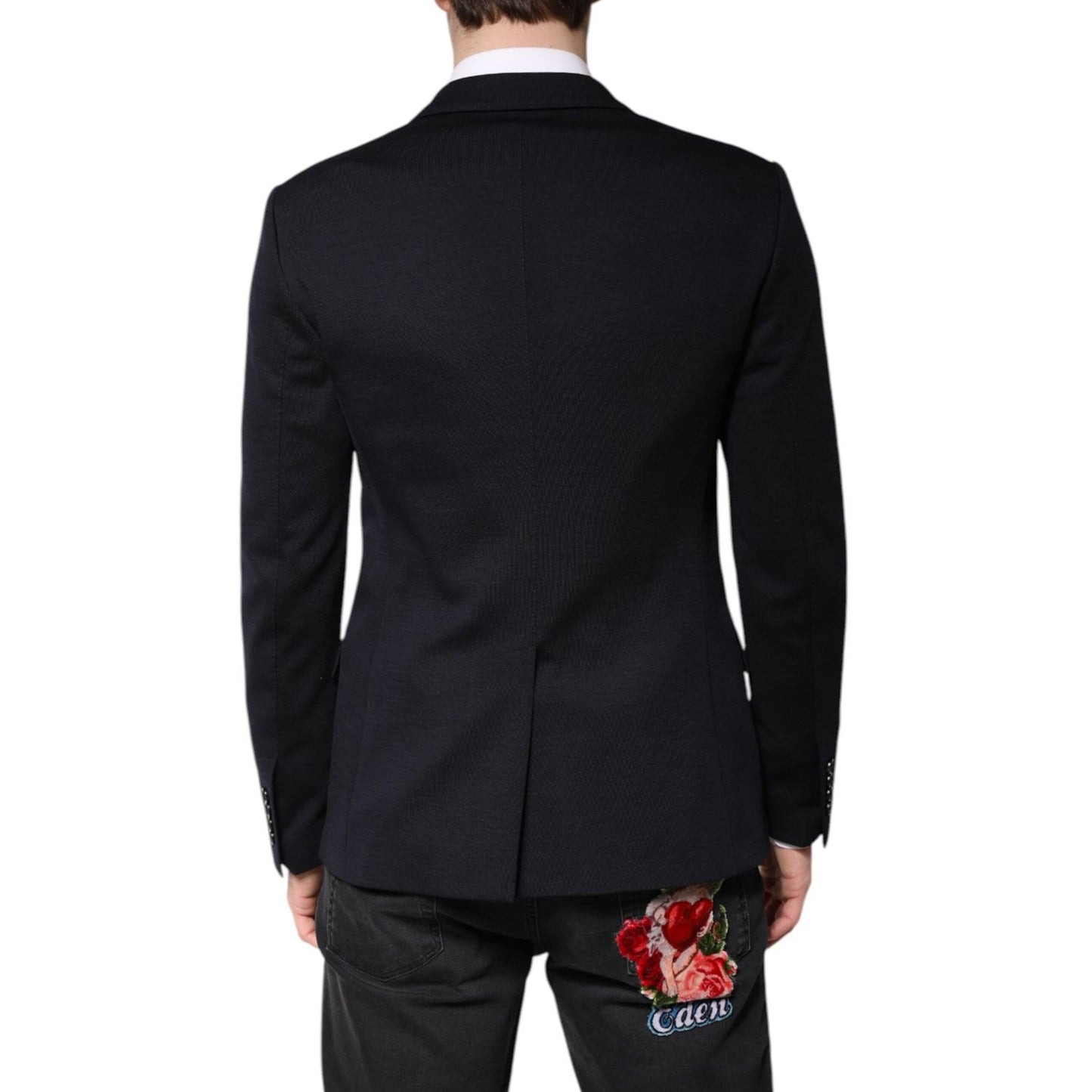 Dolce & Gabbana Dark Blue Wool Single Breasted Coat Suit Blazer