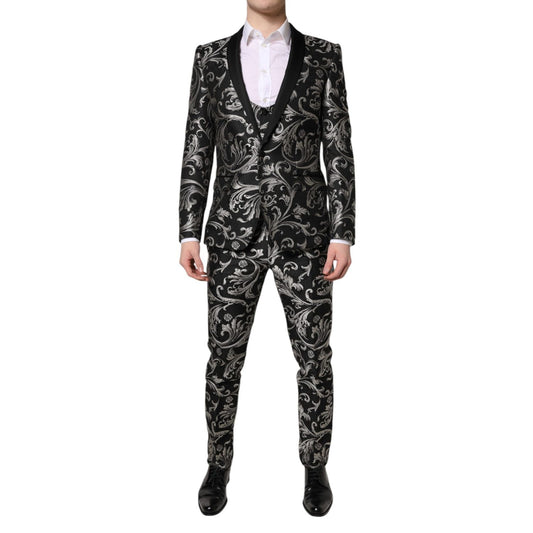 Dolce & Gabbana Dark Gray MARTINI Jacquard Men 3 Piece Suit