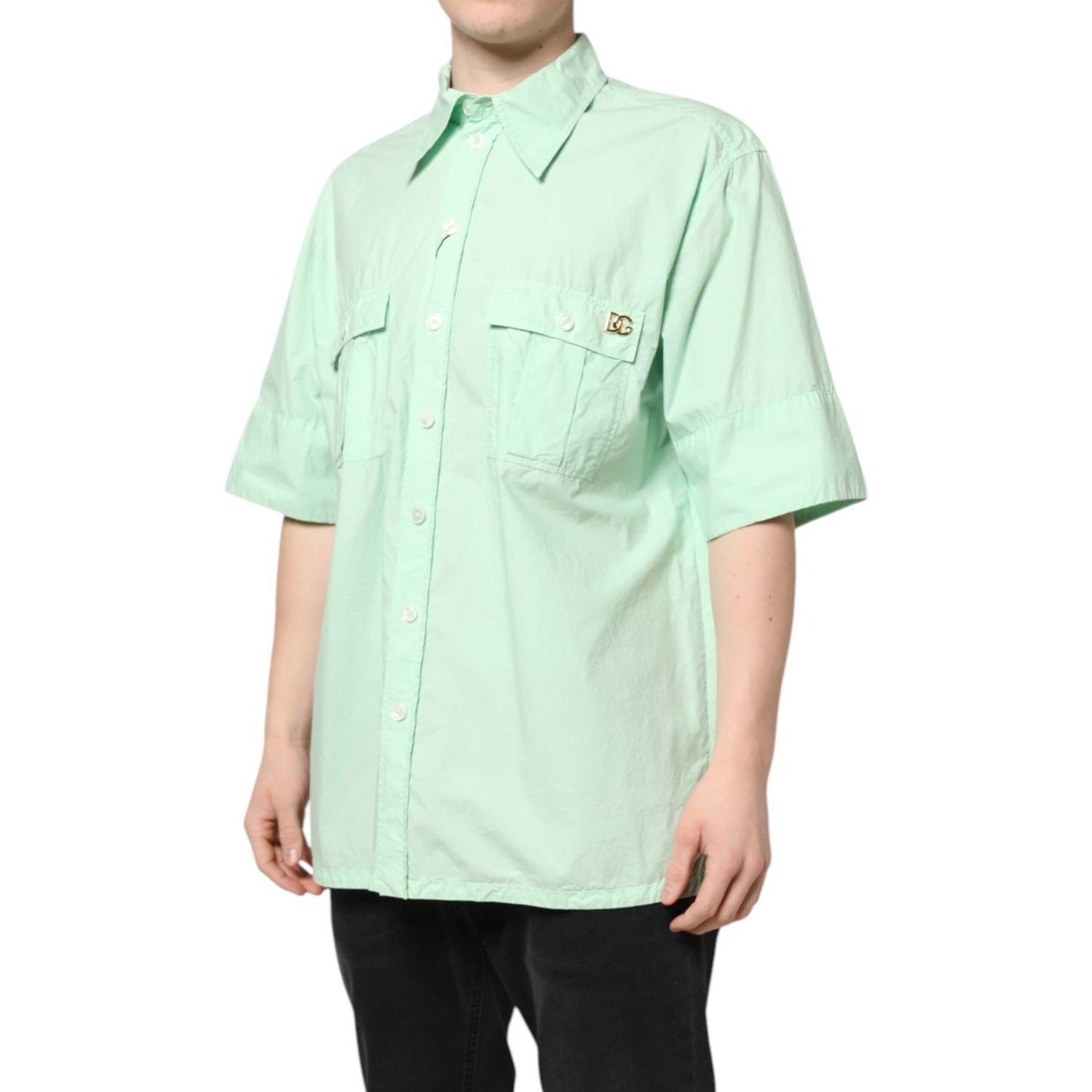 Dolce & Gabbana Green Cotton Short Sleeves Men Casual Shirt TSH87803-43