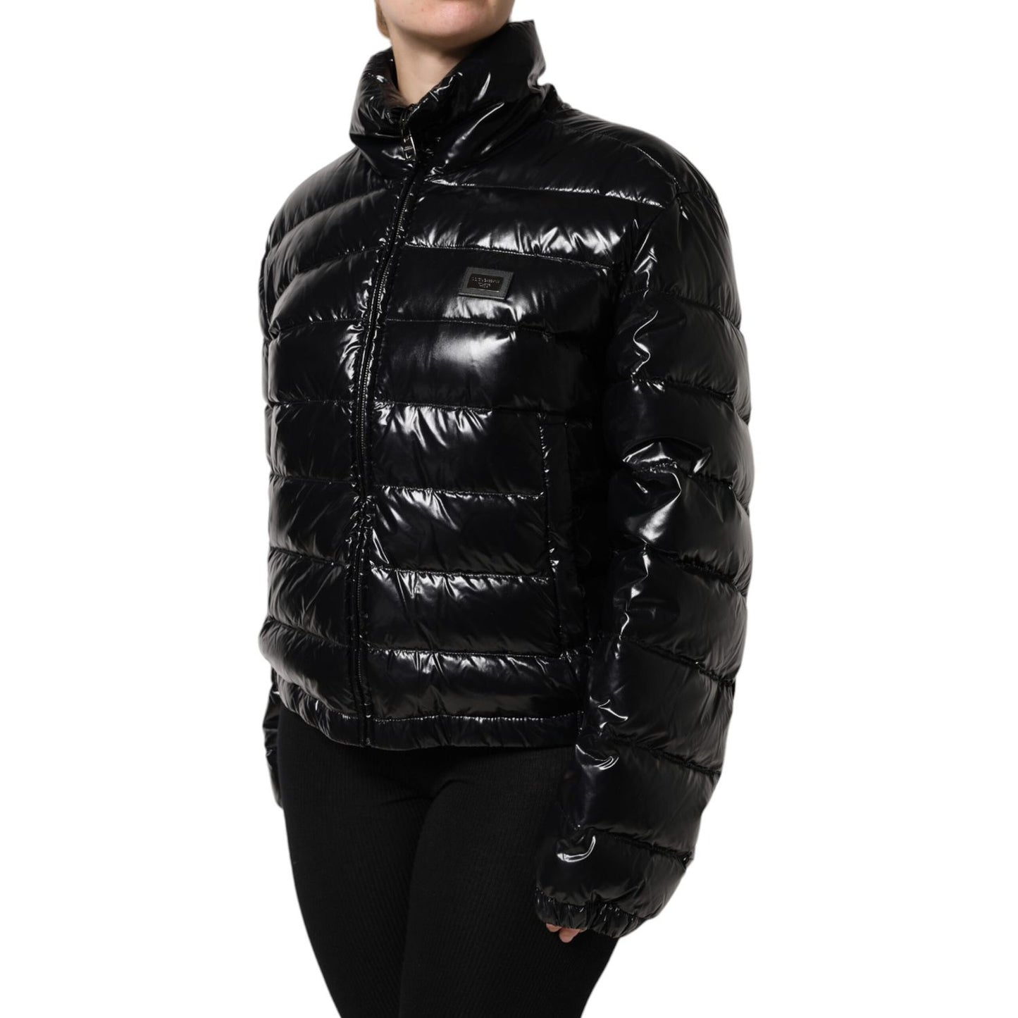 Dolce & Gabbana Black Logo Plaque Full Zip Puffer Jacket 1728,67345645728,Black,Clothing,Dolce & Gabbana,IT44 | L,Jackets & Coats - Clothing,Jackets & Coats - Women - Clothing,Material: 76% Nylon 24% Polyurethane,New with tags,Shell Jackets - Jackets & Co