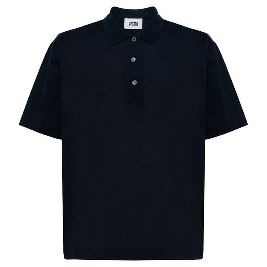 Alpha Studio Blue Cotton Polo Shirt AL-15367-IT48 | M