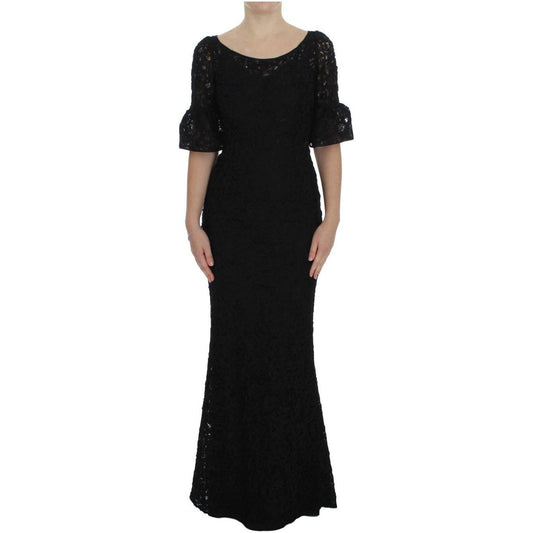Dolce & Gabbana Black Floral Lace Long Bodycon Maxi Dress