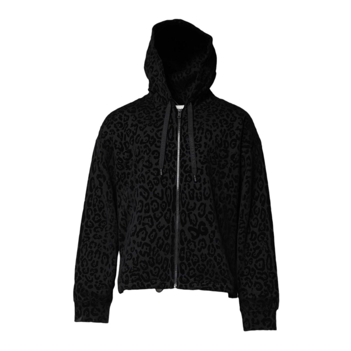 Dolce & Gabbana Black Leopard Full Zip Hooded Sweatshirt Sweater TSH90594-52