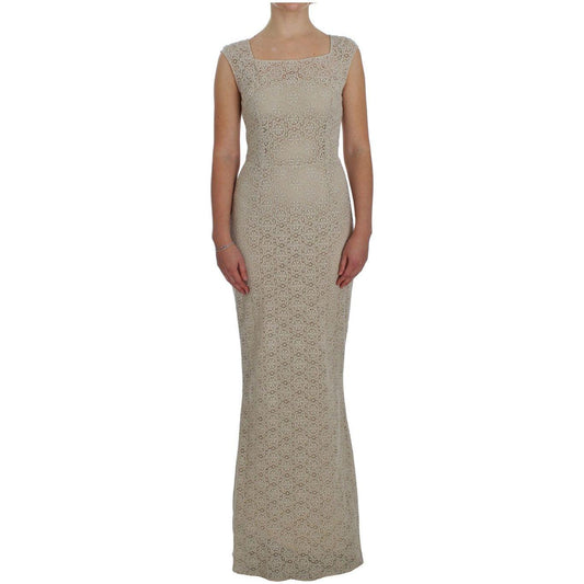 Dolce & Gabbana Beige Ricamo Cutout Cotton Sheath Dress