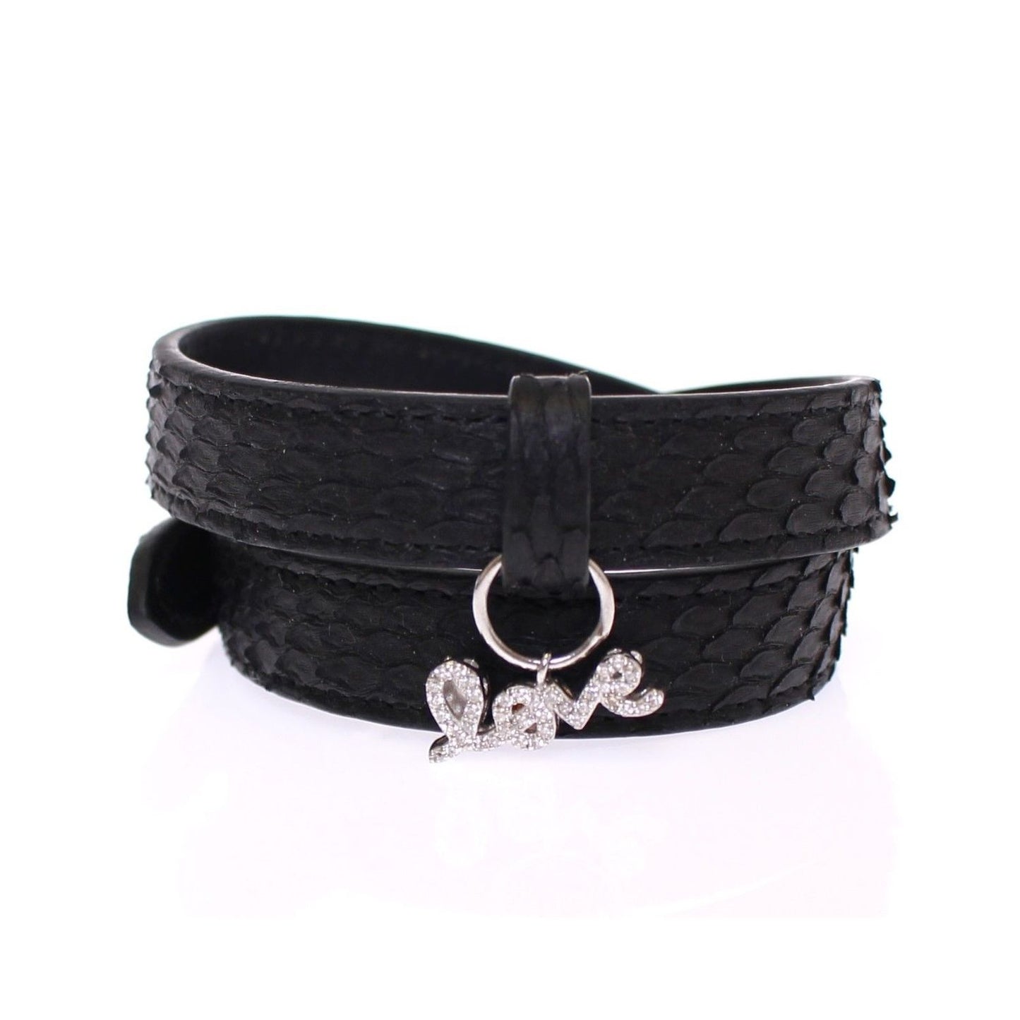 Nialaya Snakeskin CZ LOVE 925 Silver Bracelet