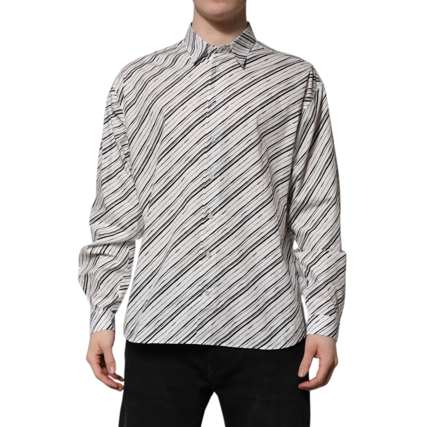 Dolce & Gabbana White Striped Long Sleeves Men Formal Shirt TSH906761-42