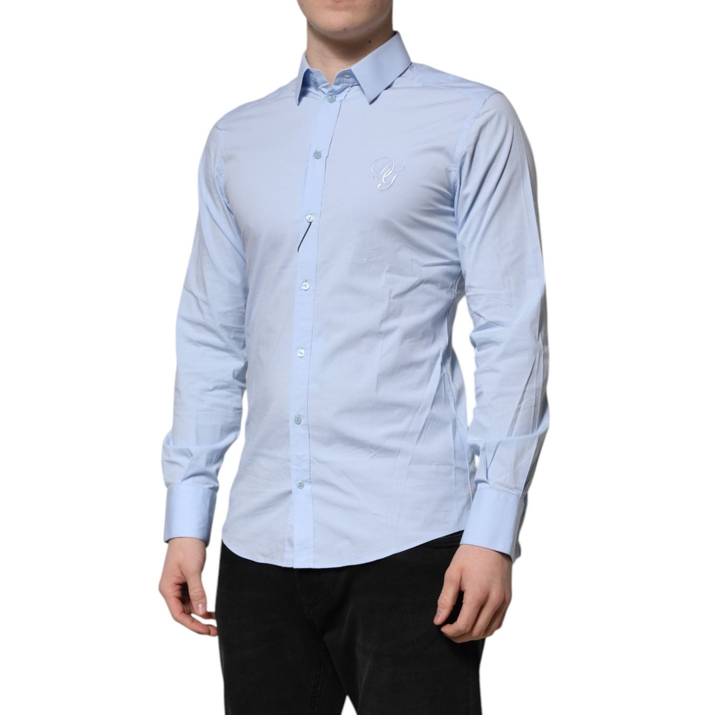 Dolce & Gabbana Sky Blue Cotton GOLD Long Sleeves Dress Shirt TSH906776-39