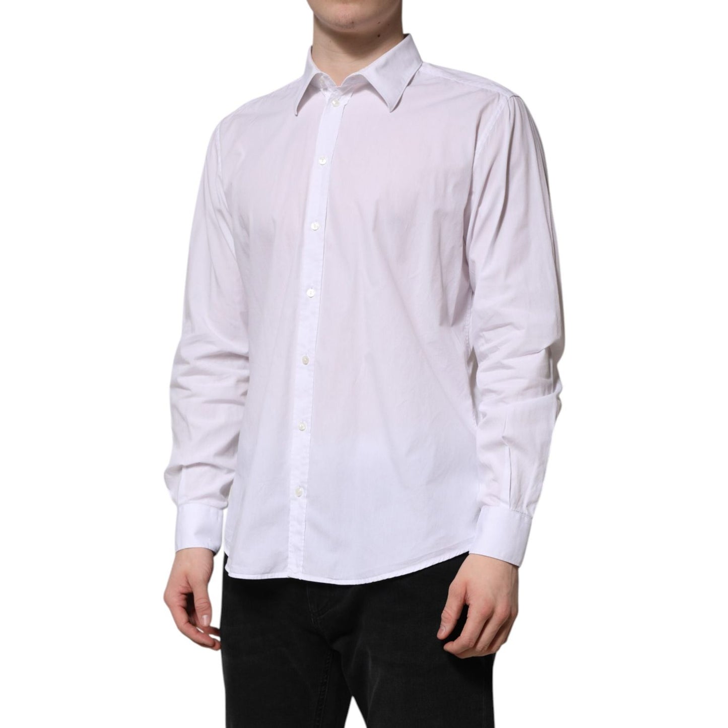Dolce & Gabbana White Cotton STAFF Long Sleeves Formal Shirt